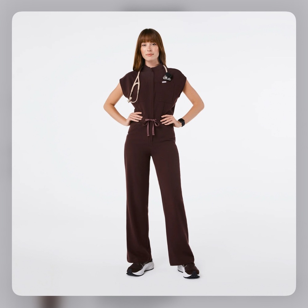 Rafaela Cargo Wide Leg ScrubJumpsuit Espresso